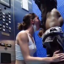 BBC throat fucking skinny bitch in an elevator